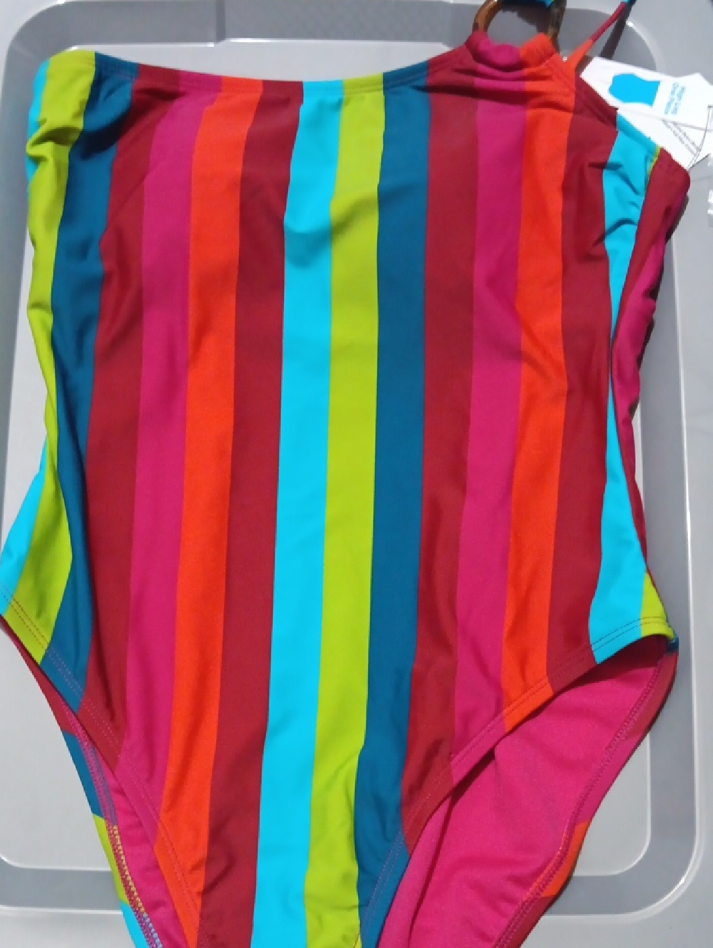 Time and Tru High Leg Striped One Piece Swimsuit with 1 or 2 Strap Option